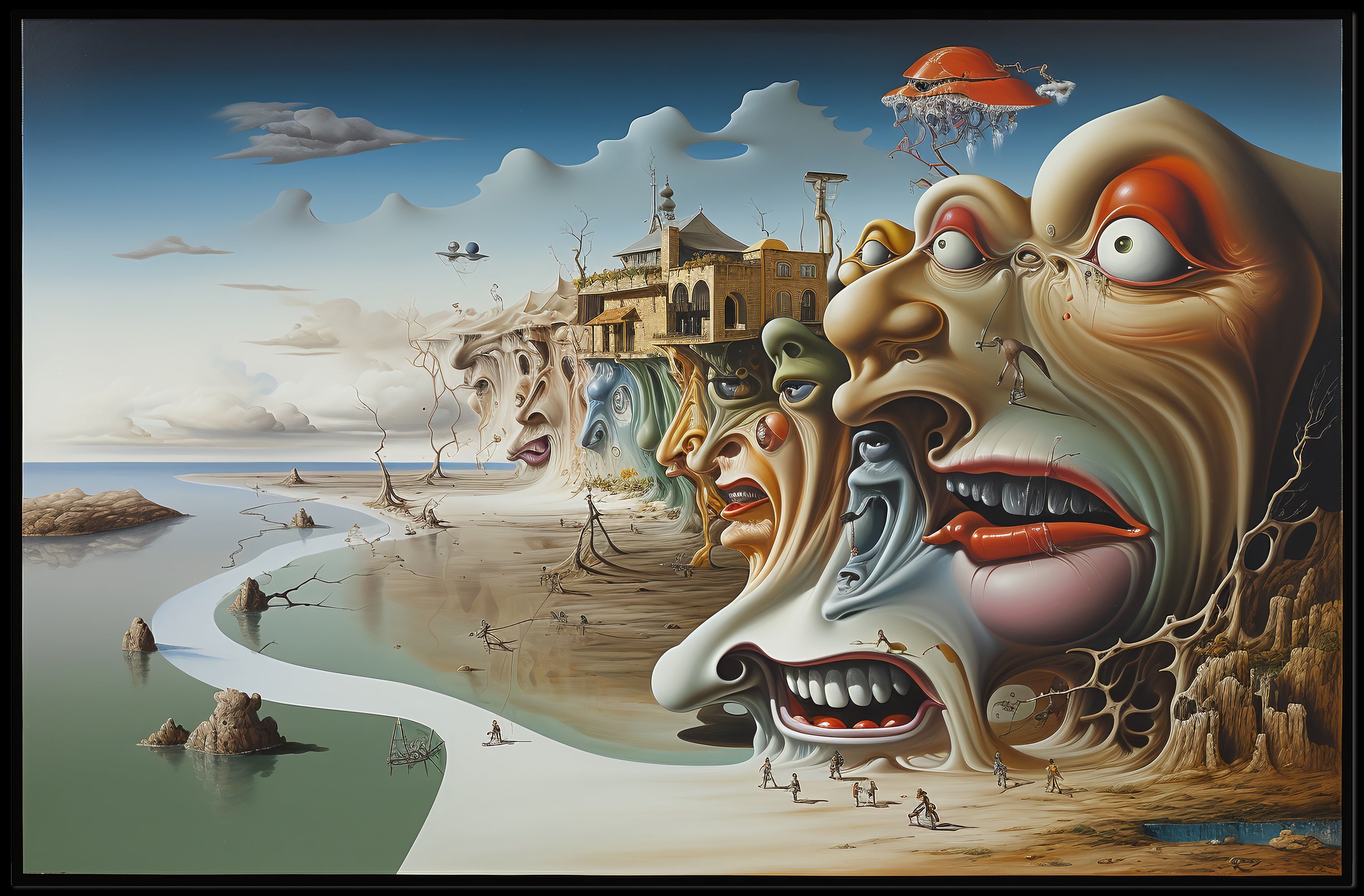 Surreal Faces Cliffside Dreamlike World Artistic Poster