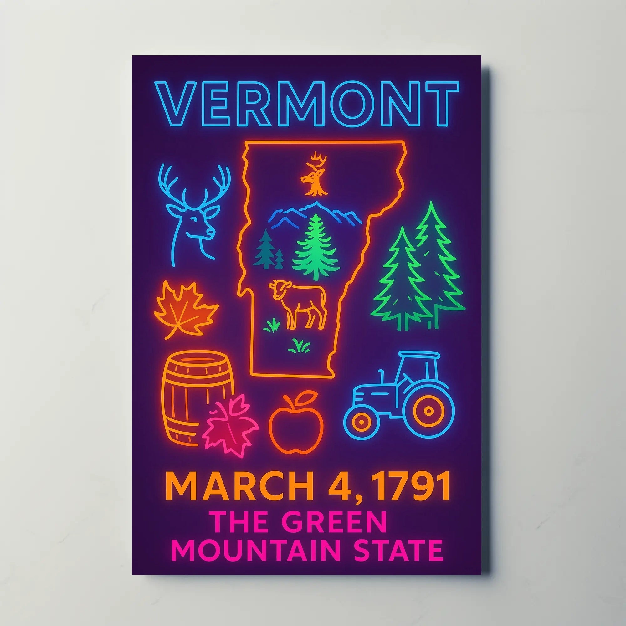 Vermont Neon Signage Celebration Cultural or Heritage Poster