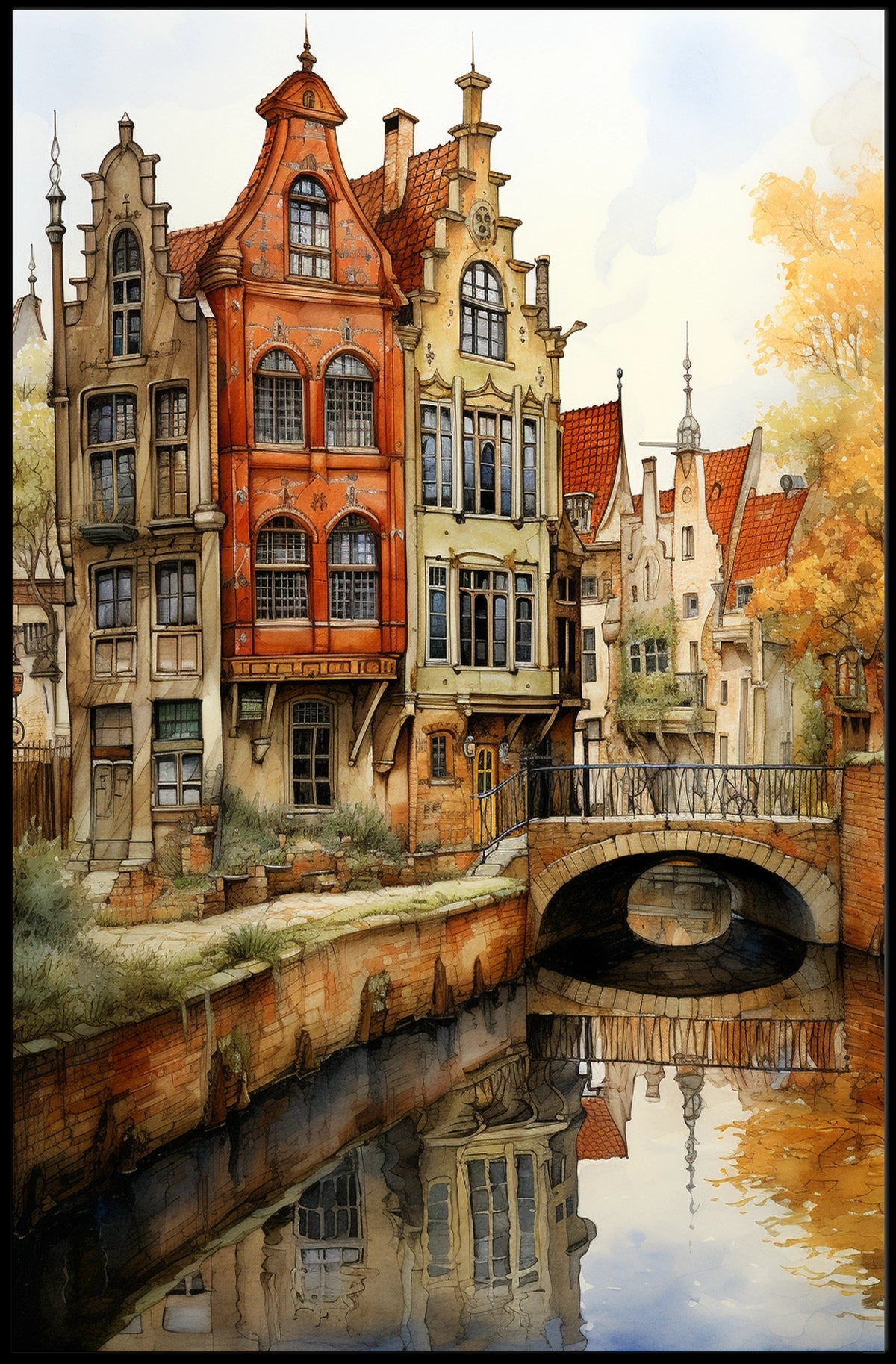 Picturesque European Canal Scene with Renaissance Architecture Travel Poster