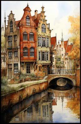 Picturesque European Canal Scene with Renaissance Architecture Travel Poster