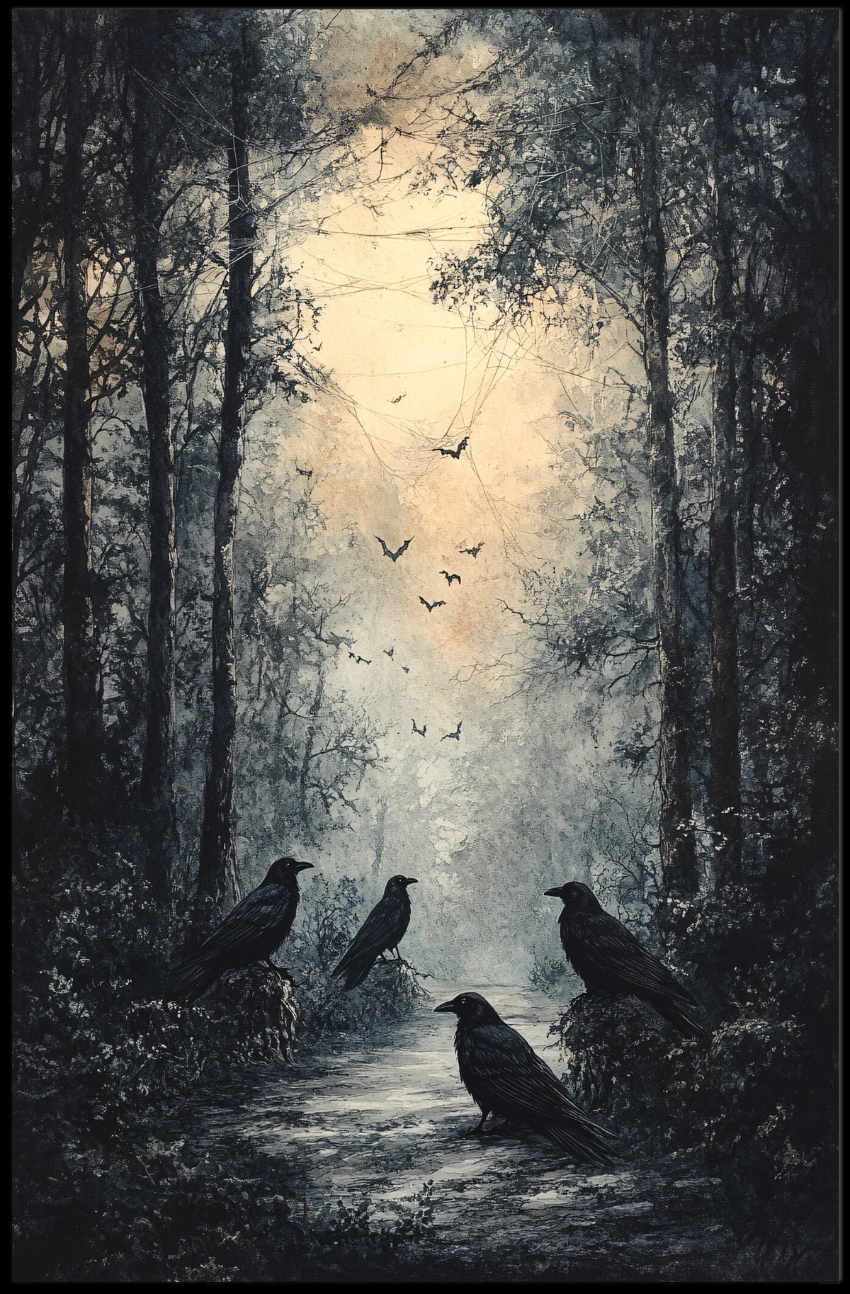 Mysterious Forest Pathway Artistic Poster