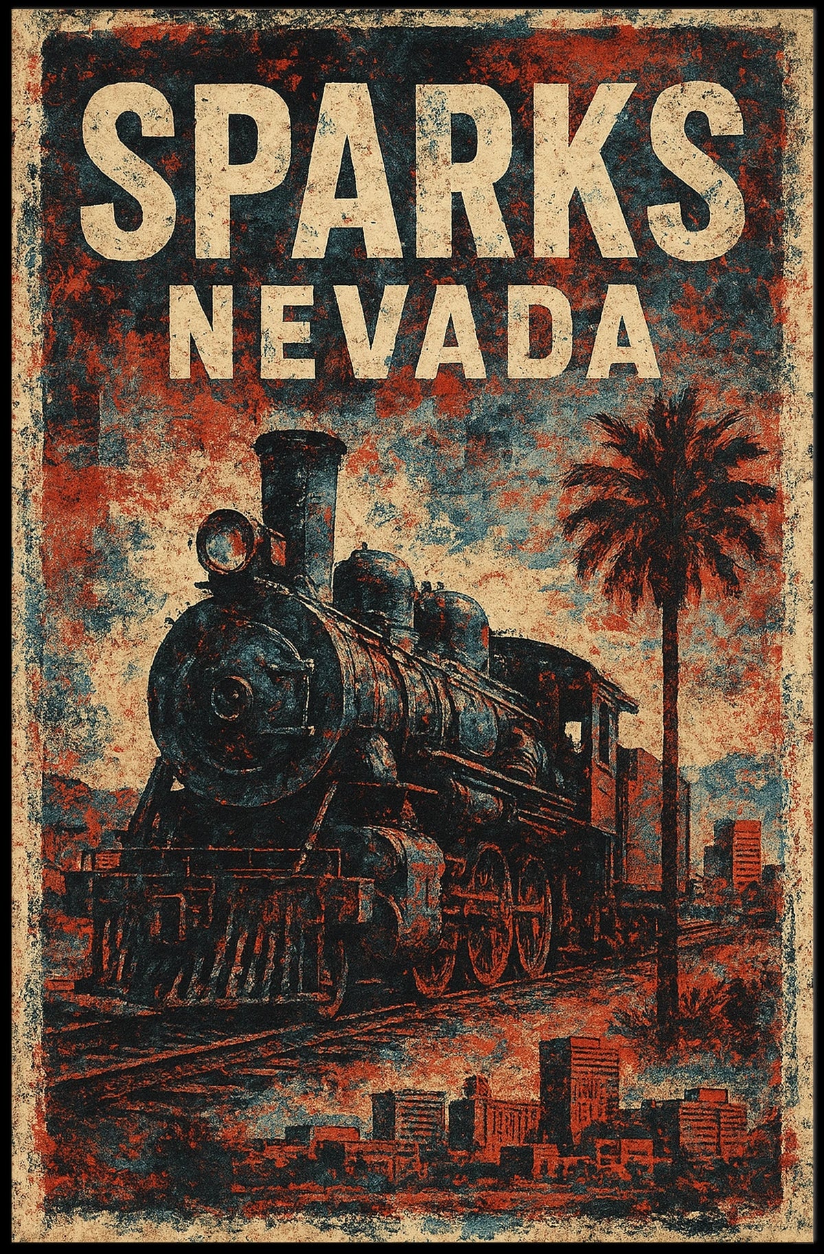Vintage Sparks Nevada Steam Locomotive Travel Steampunk Heritage Nostalgic Collector Travel Enthusiast Poster