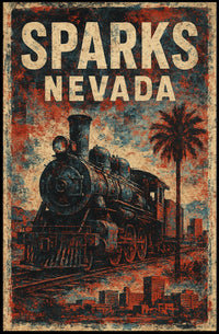 Vintage Sparks Nevada Steam Locomotive Travel Steampunk Heritage Nostalgic Collector Travel Enthusiast Poster