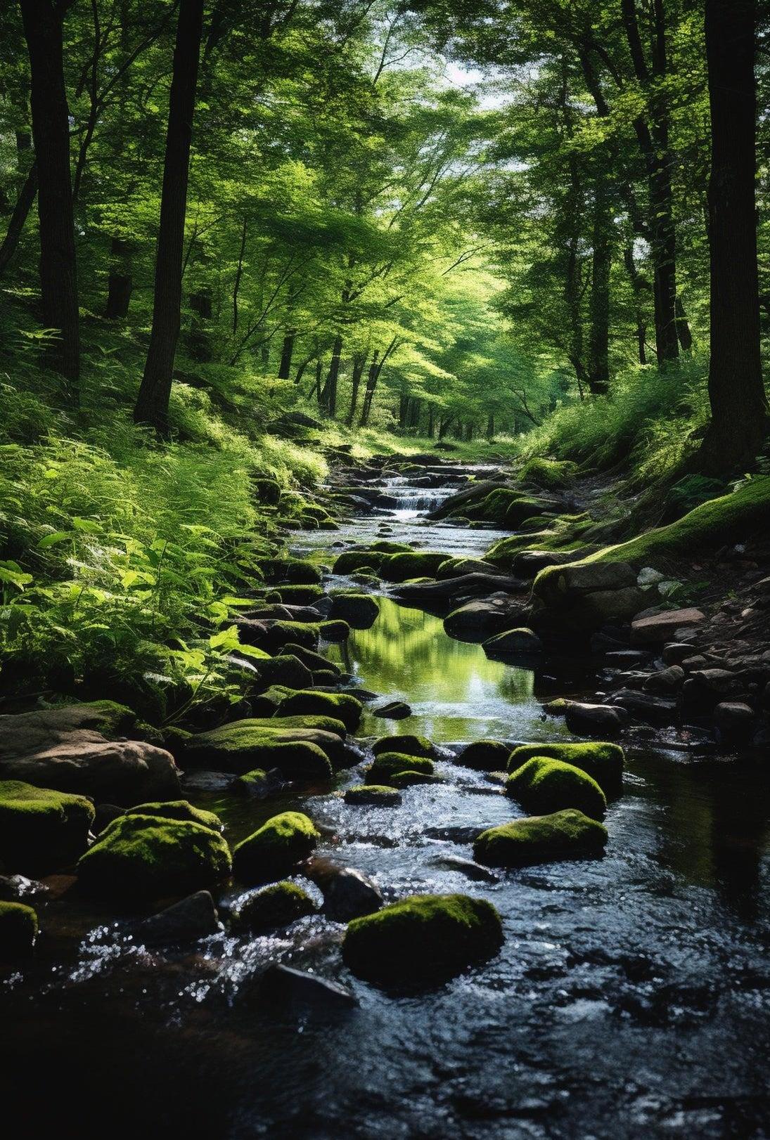Tranquil Forest Stream Artistic Nature Poster