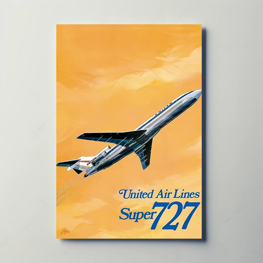 United Airlines Super 727 Vintage Poster
