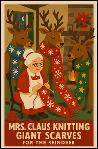 Mrs. Claus Knitting Giant Scarves Poster
