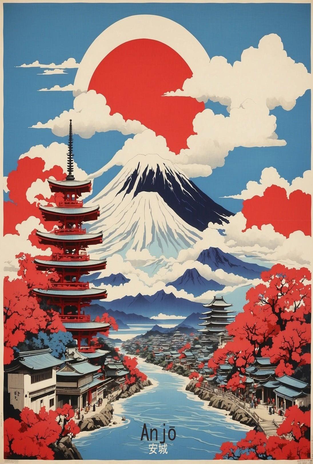Japanese Landscape Art: Mount Fuji Cultural Heritage Poster