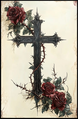 Gothic Cross with Roses Art Print Poster