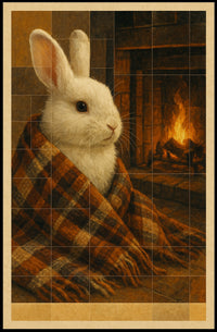 Cozy Rabbit By The Fireplace Poster