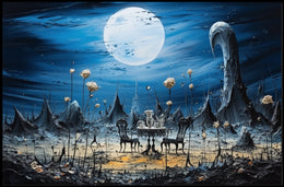 Surreal Dreamscape with Moonlit Tea Set Fantasy Poster