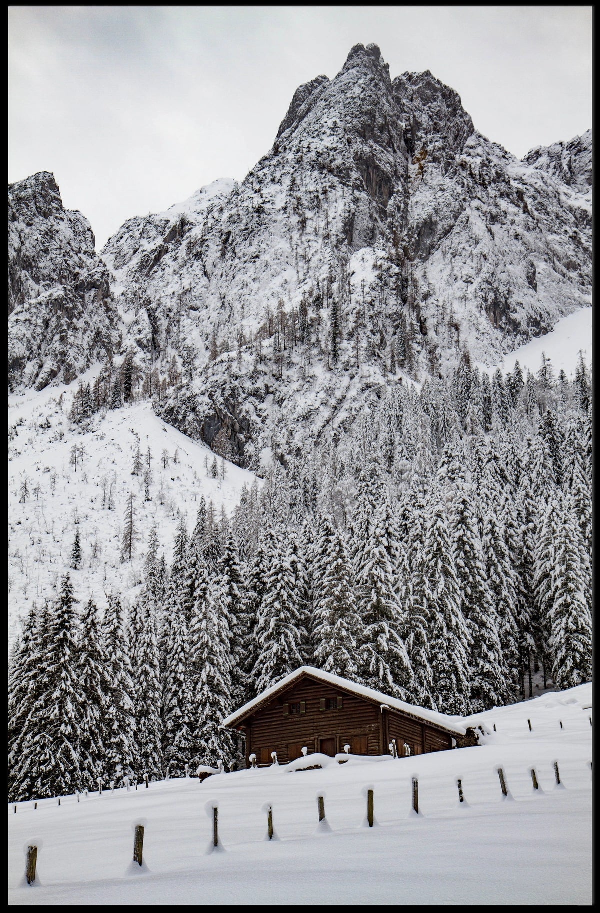 Serene Alpine Cabin in Winter Wonderland National Park Poster