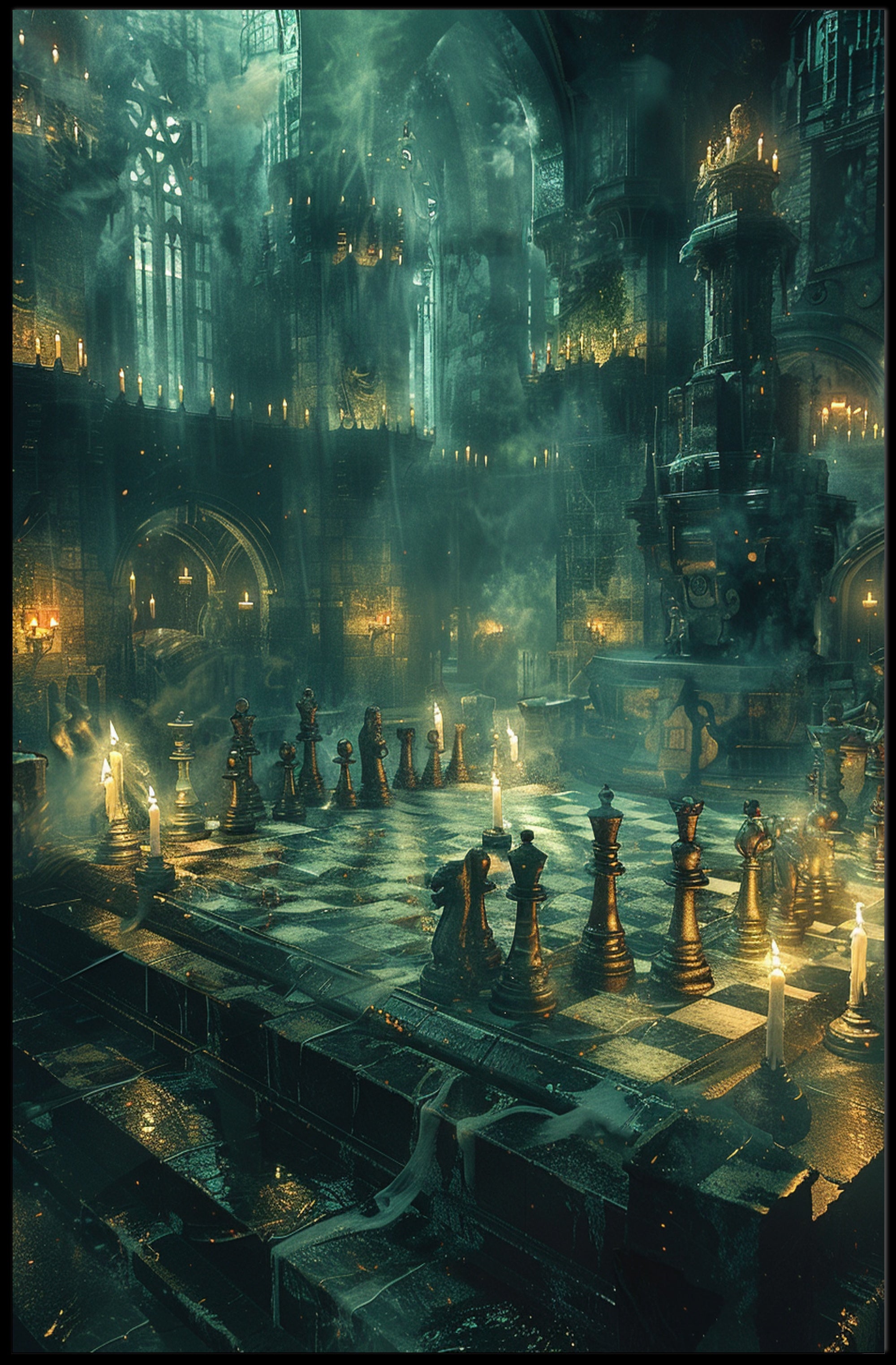 Gothic Chess Cathedral Surreal Scene Fantasy or Mythology Poster PosterGoat
