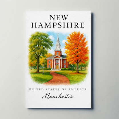 Manchester New Hampshire Historic Brick Church Autumn Travel Poster Travel Poster