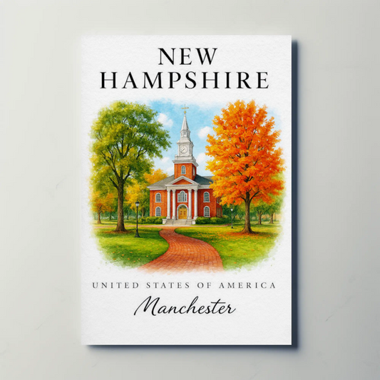 Manchester New Hampshire Historic Brick Church Autumn Travel Poster Travel Poster