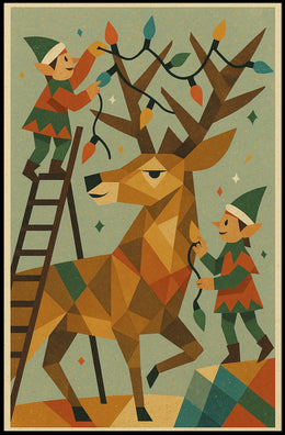 Festive Elves And Reindeer Poster