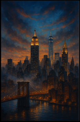 New York City Twilight Skyline Poster Modern Wall Art