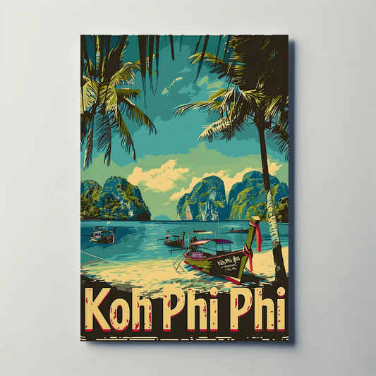 Koh Phi Phi Longtail Boats Thailand Travel Poster