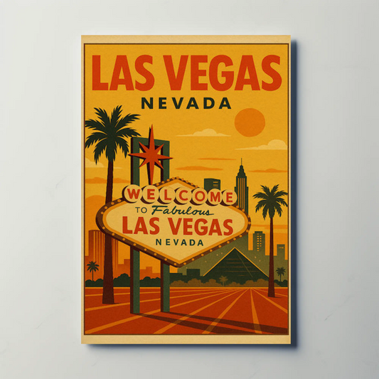 Sunset Las Vegas Nevada Welcome Sign Retro Poster