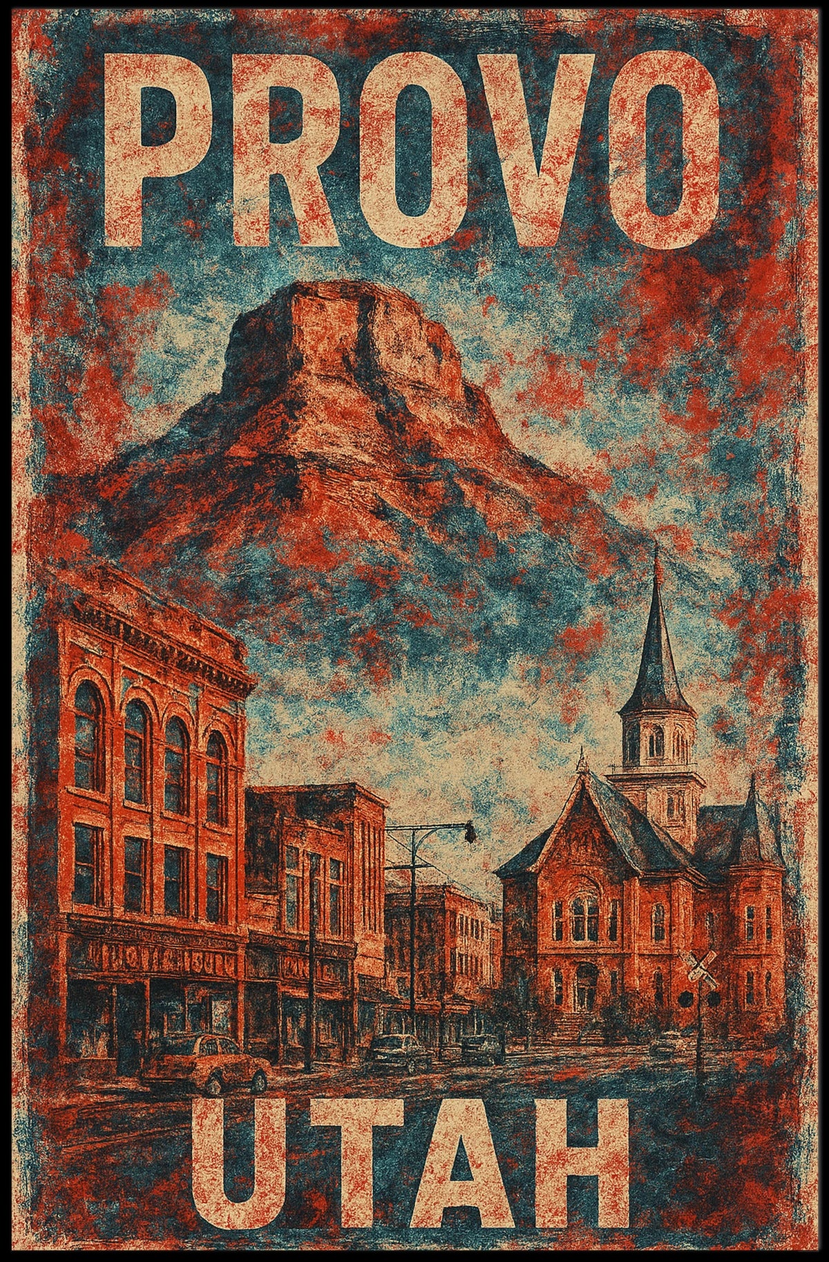 Provo Cityscape Vintage Utah Travel Collectors Poster
