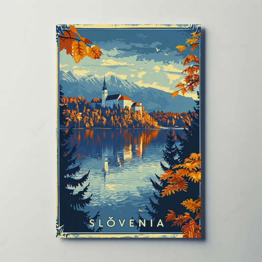 Autumn Lake Bled Slovenia Travel Poster