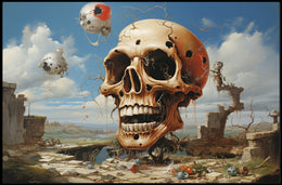 Eerie Skull Landscape Under A Futuristic Sci-Fi Poster