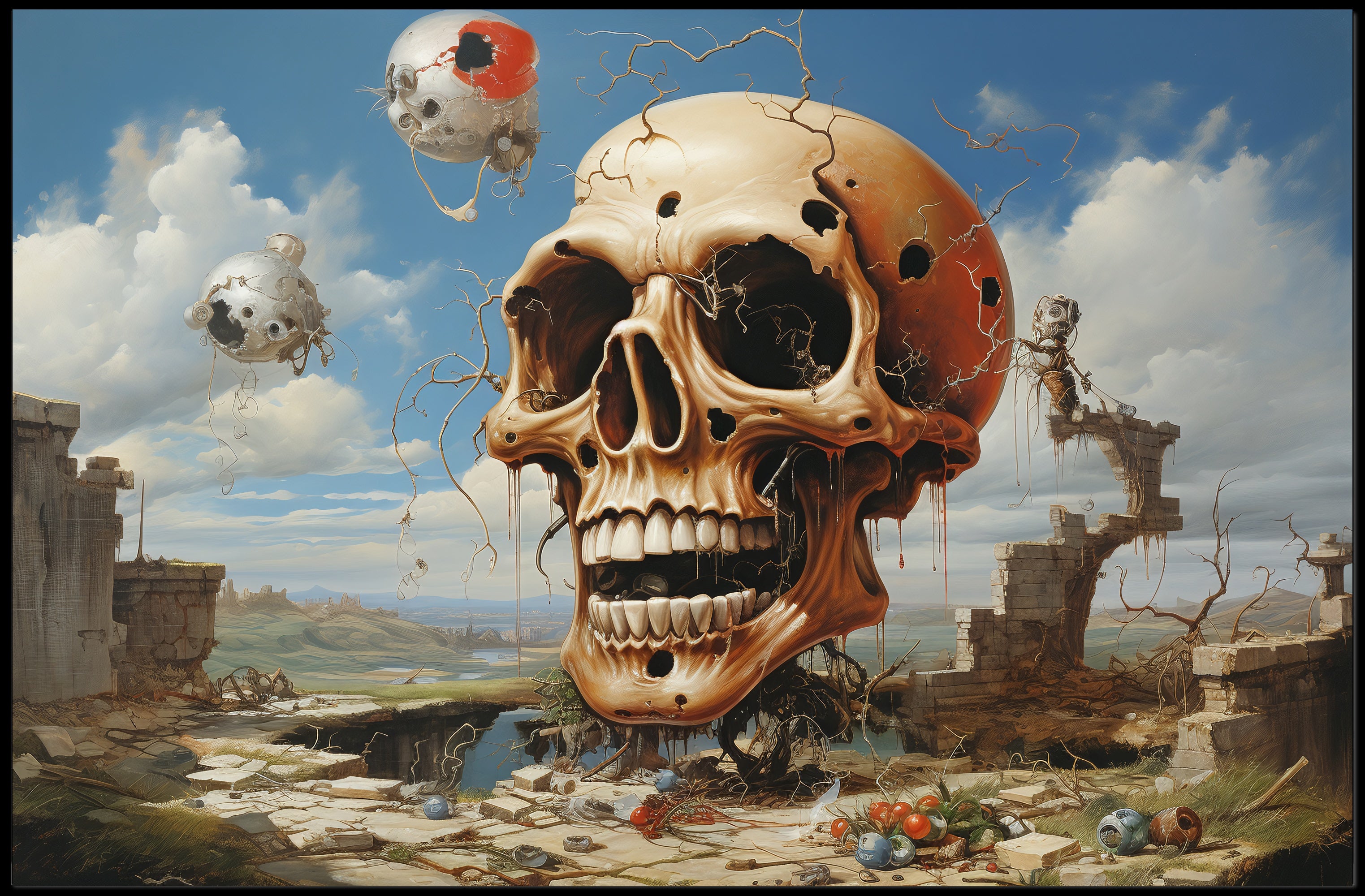 Eerie Skull Landscape Under A Futuristic Sci-Fi Poster