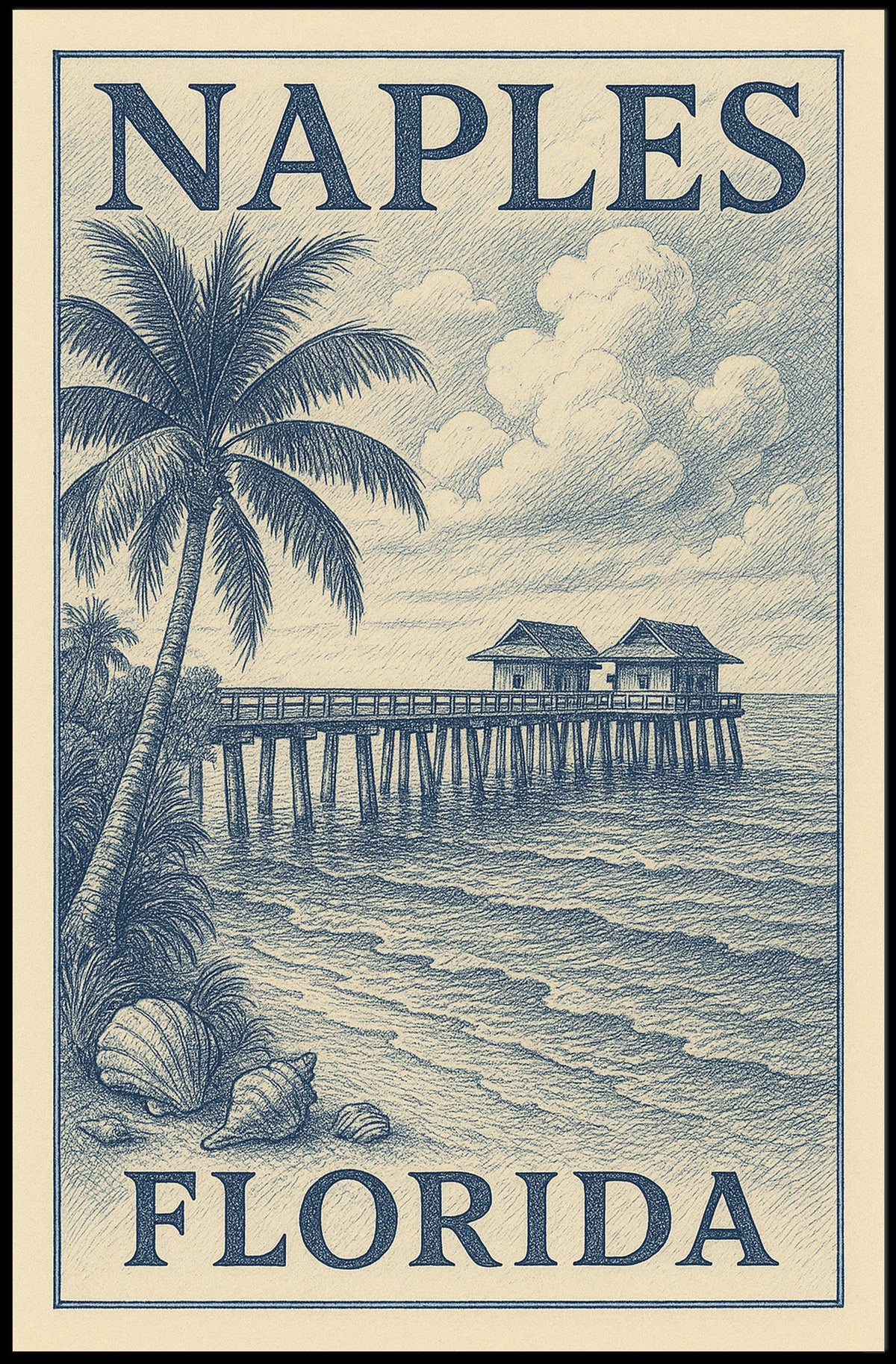 Naples Florida Coastal Poster Wall Art 18x24 Coastal Decor