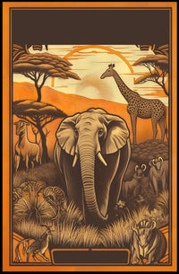 Safari Wildlife Adventure: Majestic Elephant and Savanna Scene Poster
