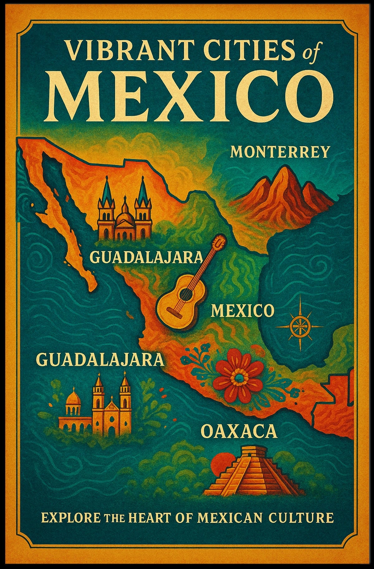 Vibrant Cities of Mexico Poster