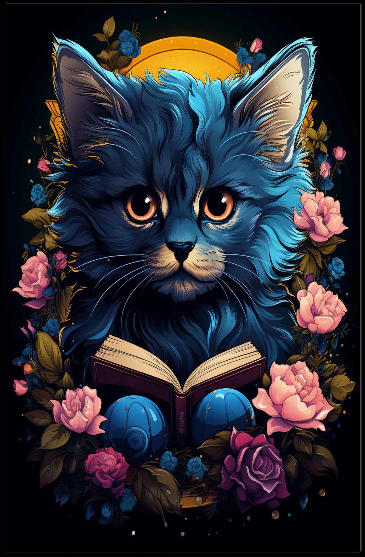 Mystical Blue Cat Fantasy Art Poster Adventure