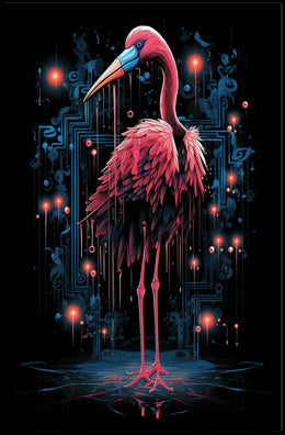 Digital Elegance The Cyber Flamingo Neon Poster Wall Art