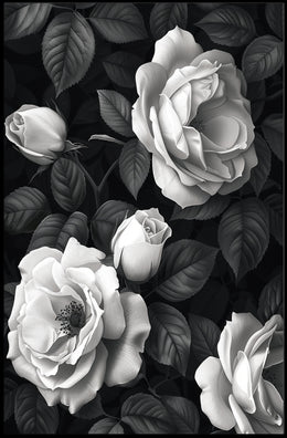 Blooming Roses Monochrome Elegance Art Poster PosterGoat