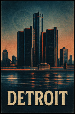 Detroit Skyline Vintage Poster Wall Art PosterGoat