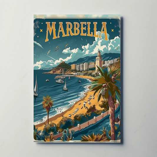 Marbella Coastal Beach Resort City Travel Poster