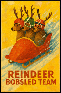 Reindeer Bobsled Team Poster