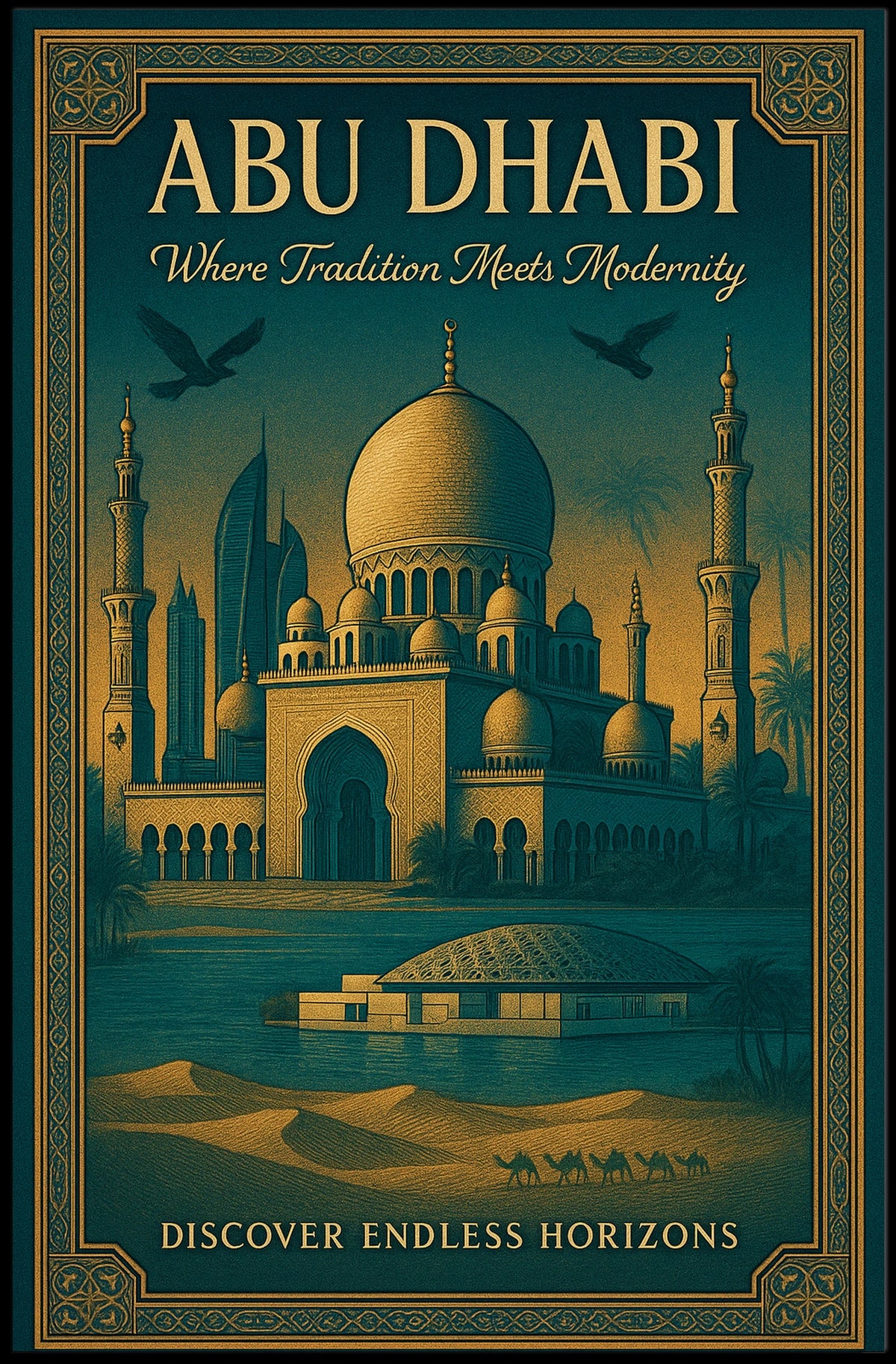 Abu Dhabi Oasis Where Tradition Meets Modernity Travel Poster