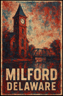 Milford Delaware Scenic Town Landscape Retro Travel Poster