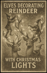 Elves Decorating Reindeer Poster