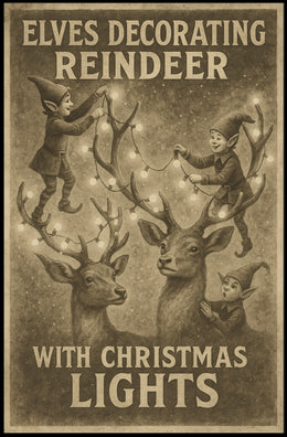 Elves Decorating Reindeer Poster