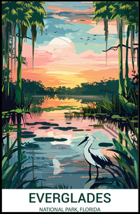 Everglades National Park Vintage Sunset Scenery Poster