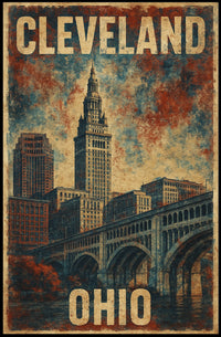 Cleveland Ohio Vintage Cityscape Souvenir Poster