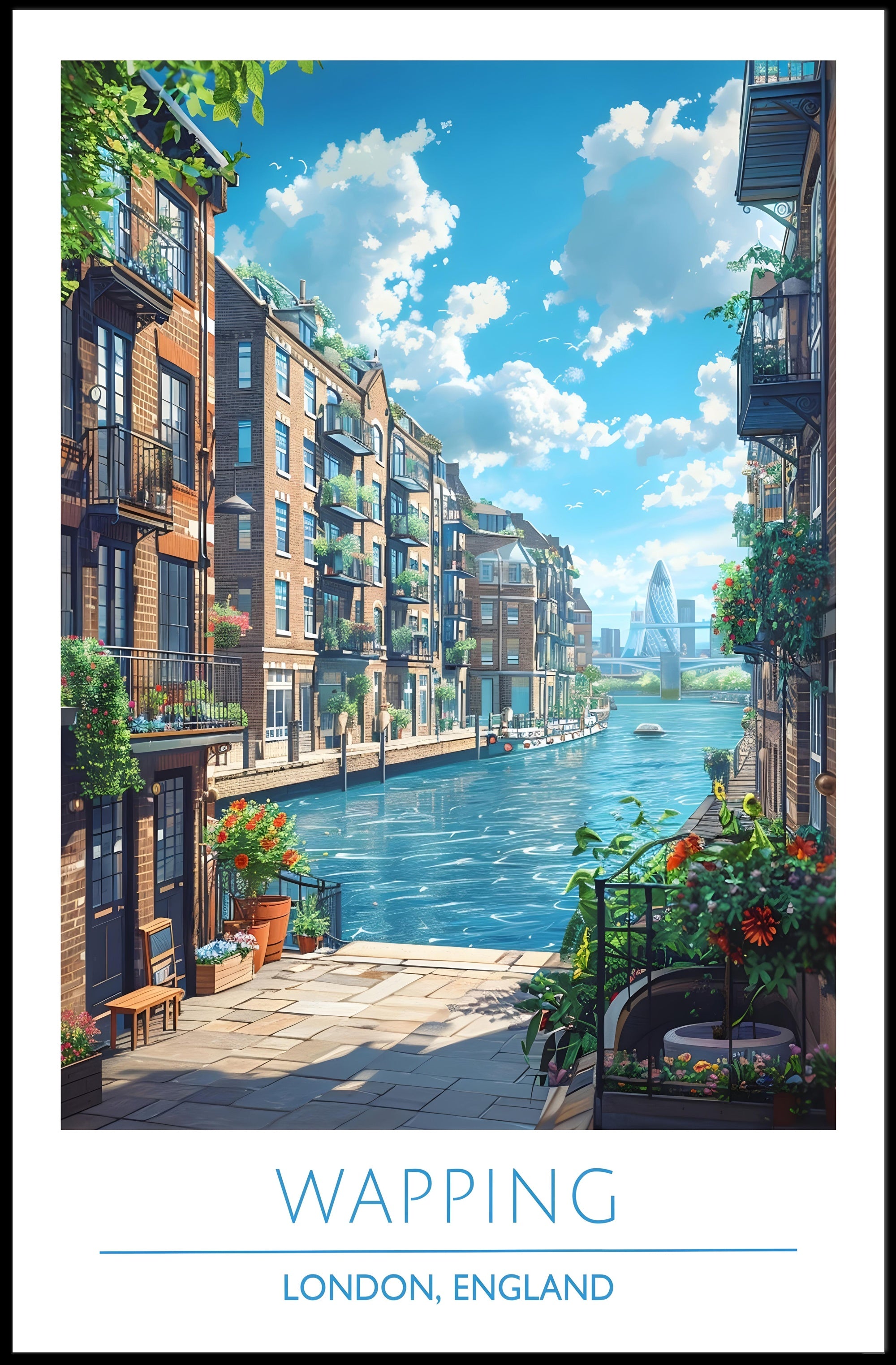 Wapping Canal with Modern Skyline Urban or Cityscape Poster