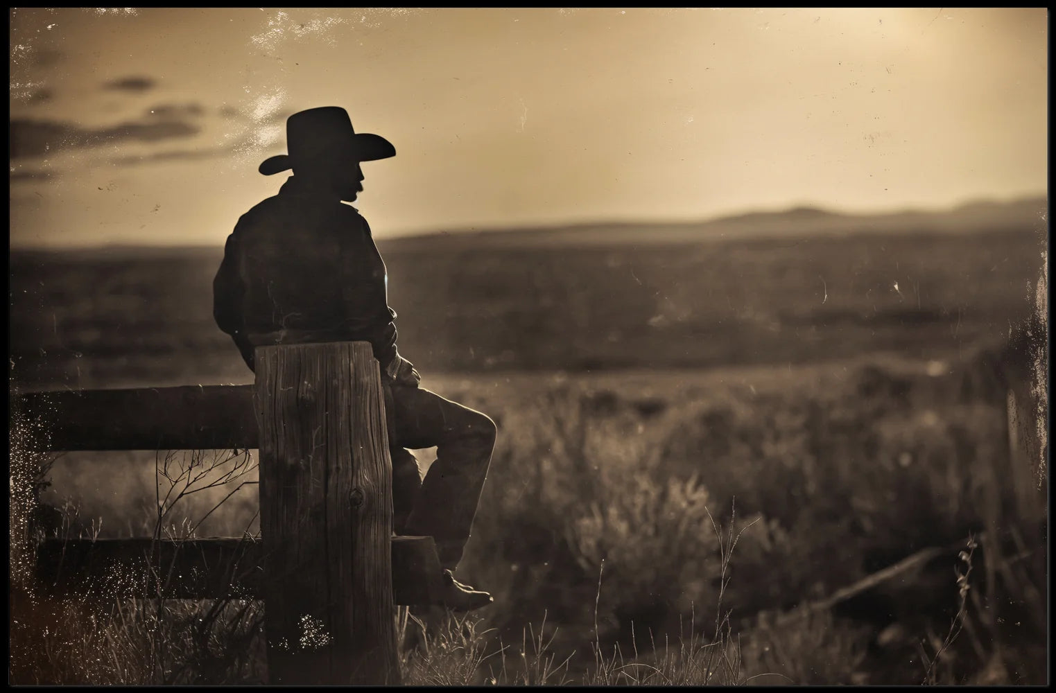 Cowboy's Sunset Reflection: Vintage Western Art Print