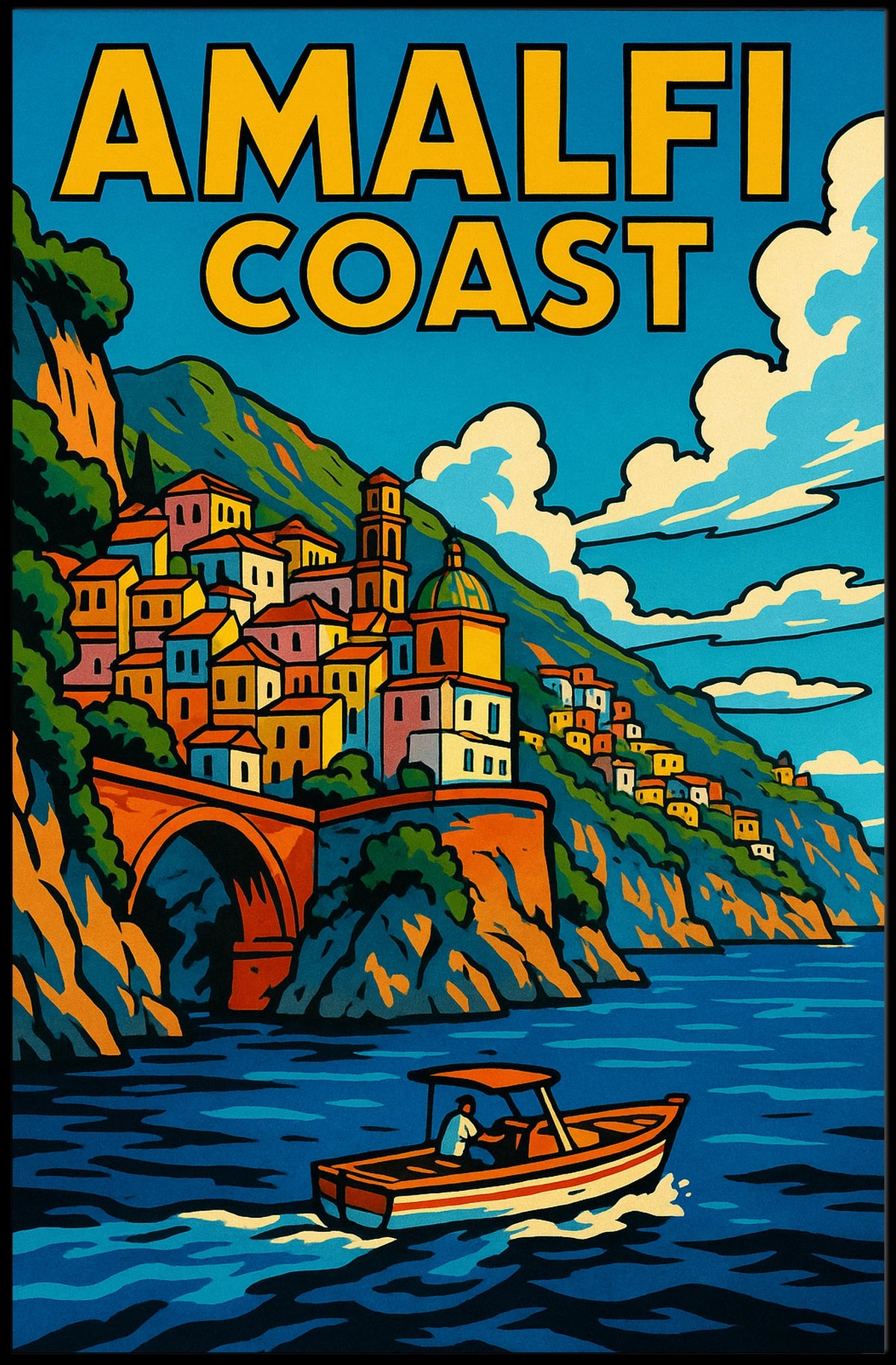 Amalfi Coast Poster Wall Art Scenic Italian Seaside Print