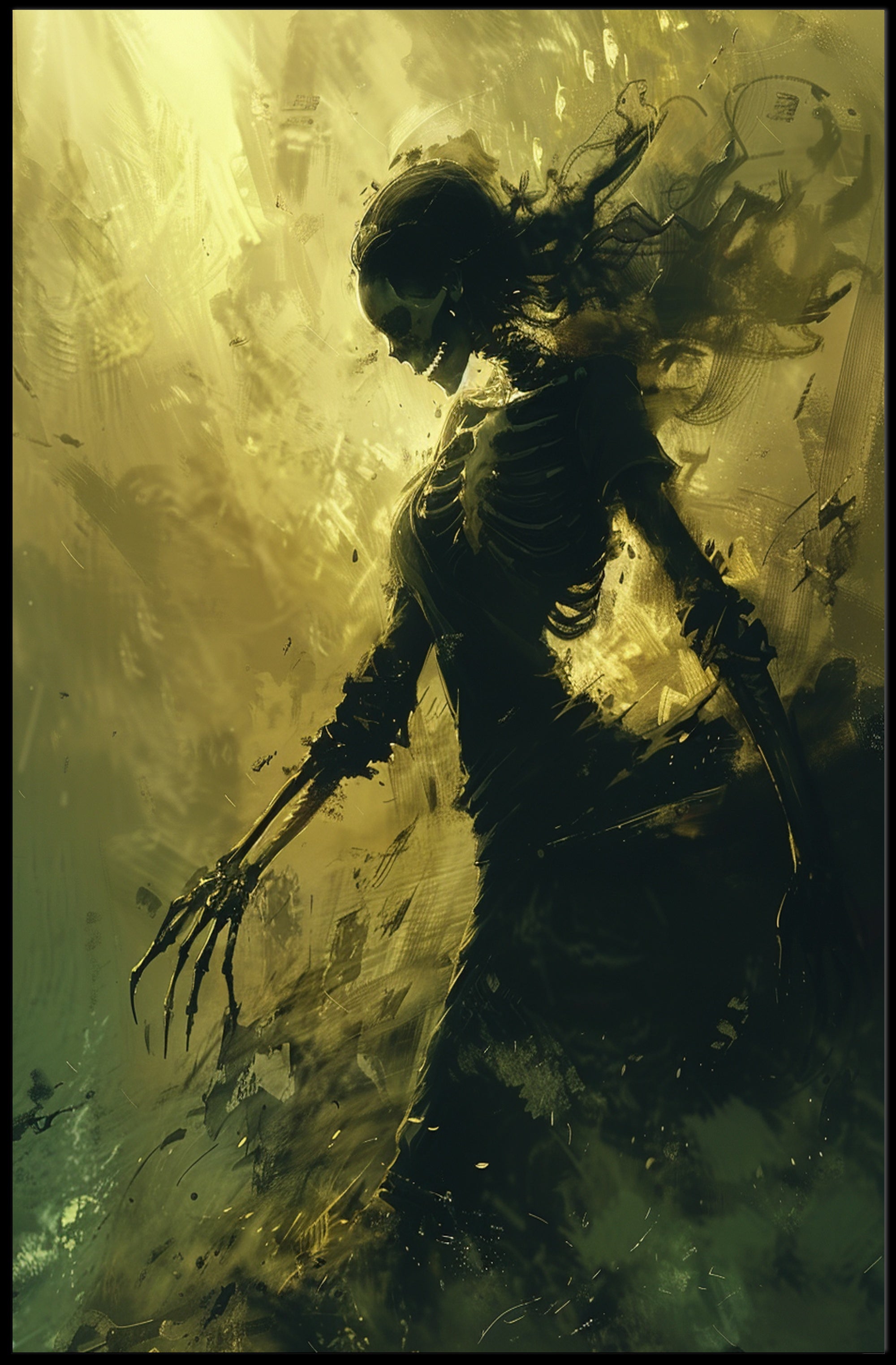 Ethereal Gothic Transformation: Surreal Skeleton Art Poster PosterGoat