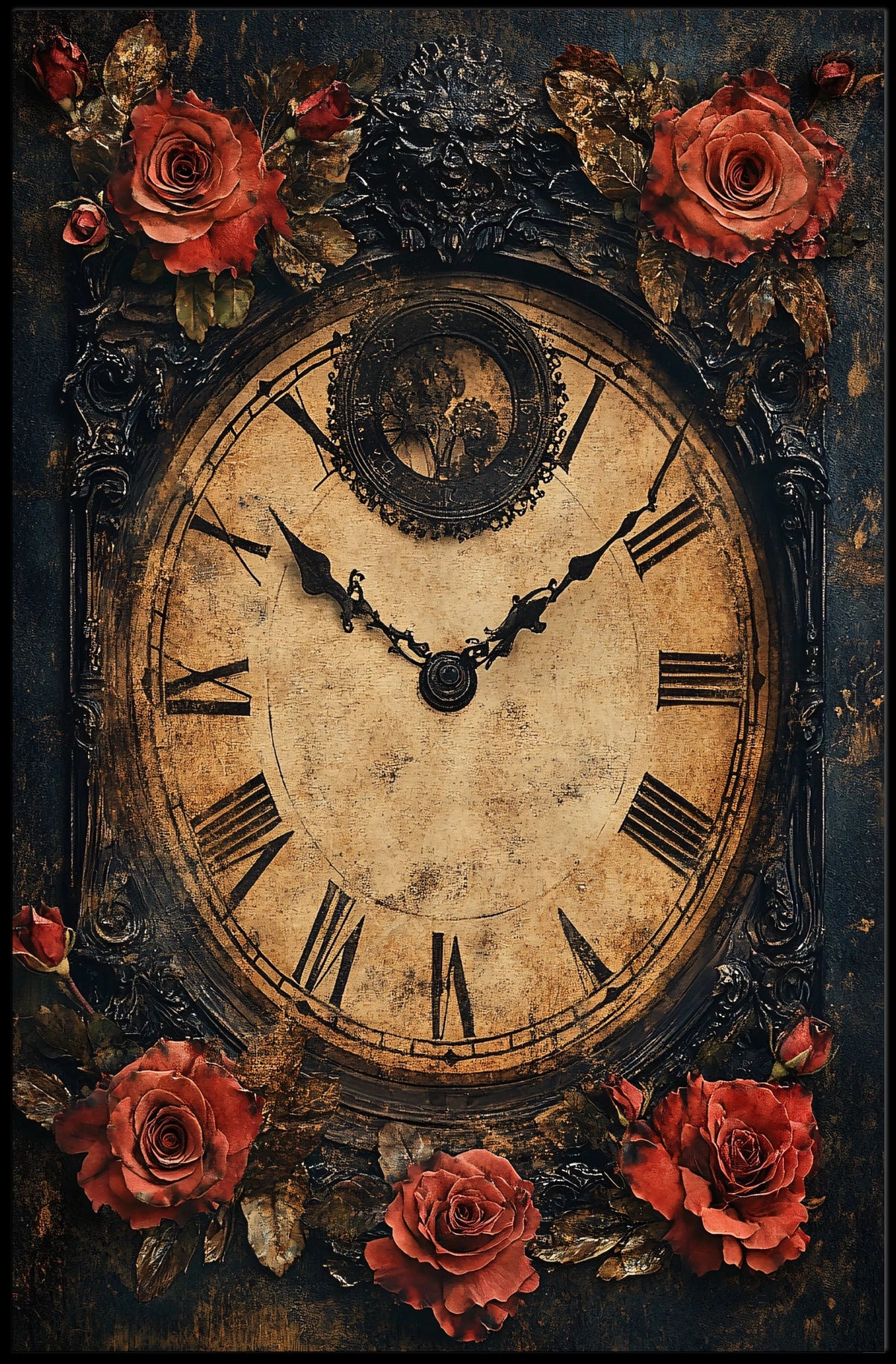 Vintage Clock with Roses Artistic Cultural Heritage Poster