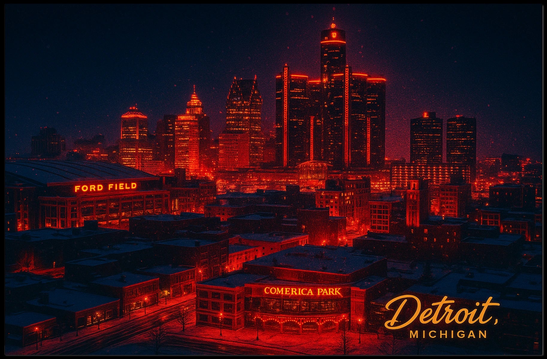 Detroit Skyline at Night Poster