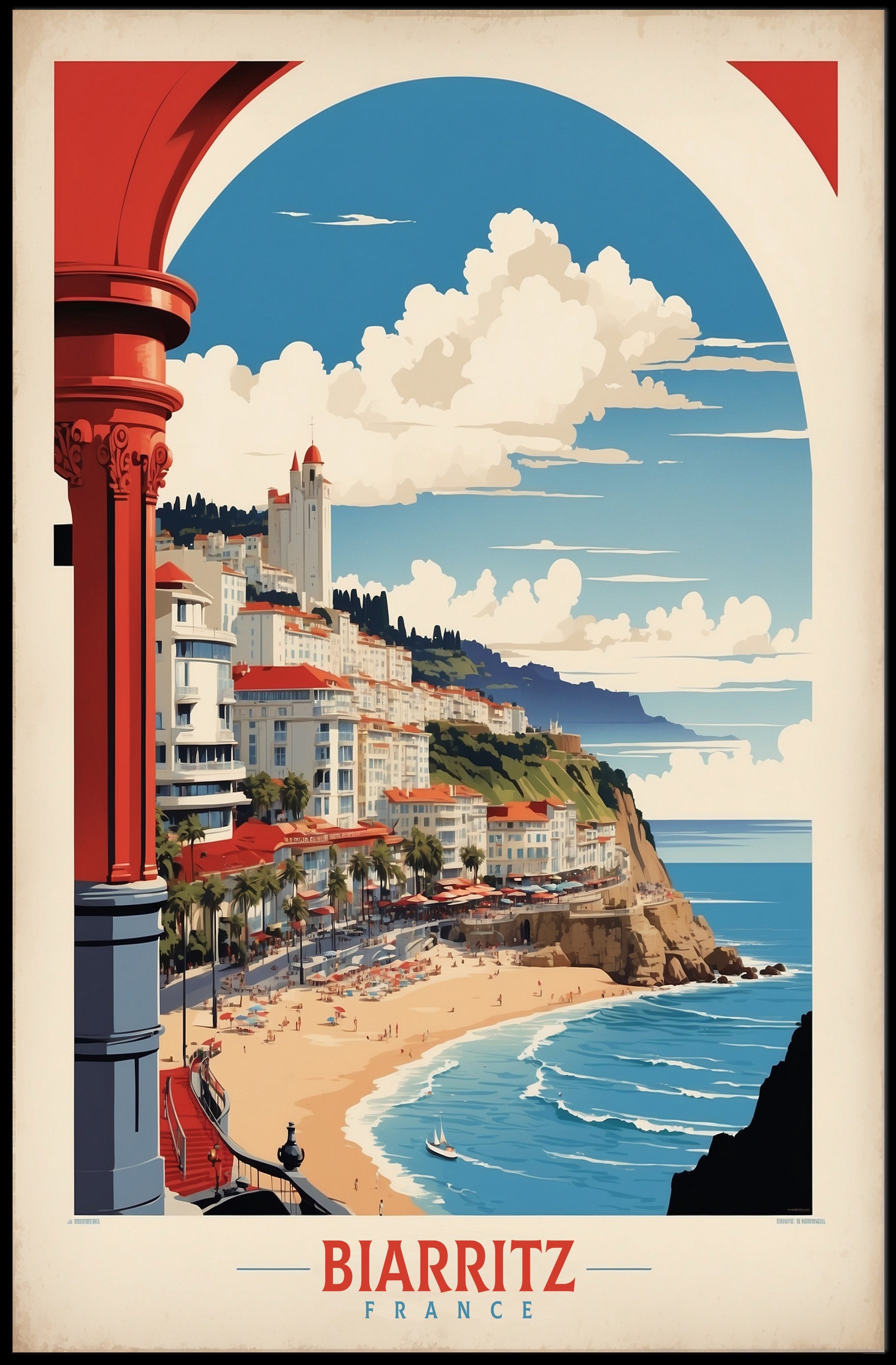 Biarritz Scenic Beachside Vintage Travel Poster
