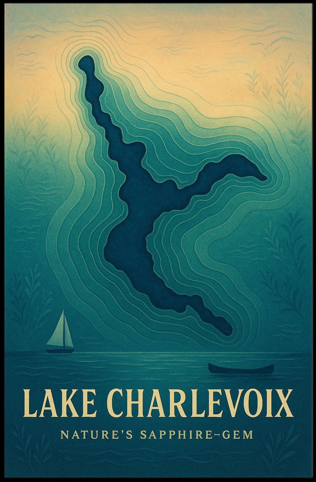 Lake Charlevoix Topographic Travel Poster