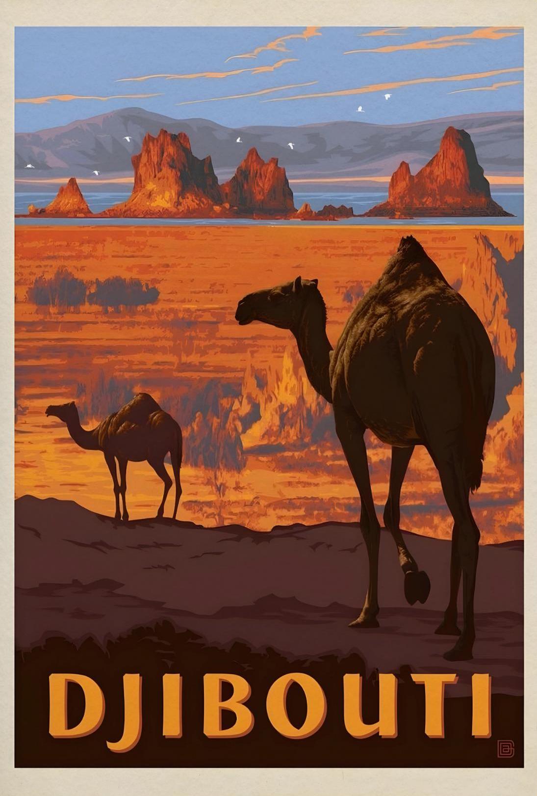 Djibouti Desert Adventure Vintage Travel Poster